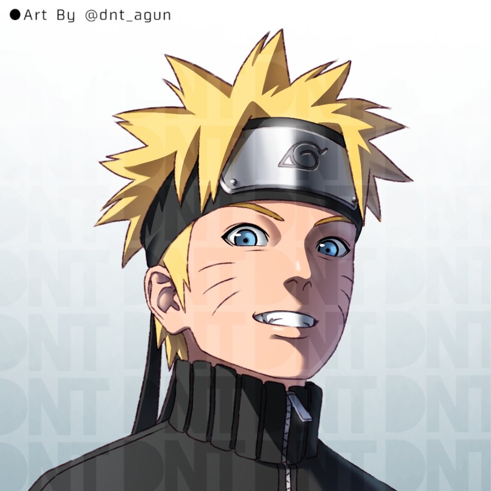 1boy, blonde_hair, blue_eyes, dnt_agun, grin, headband, looking_at_viewer, male_focus