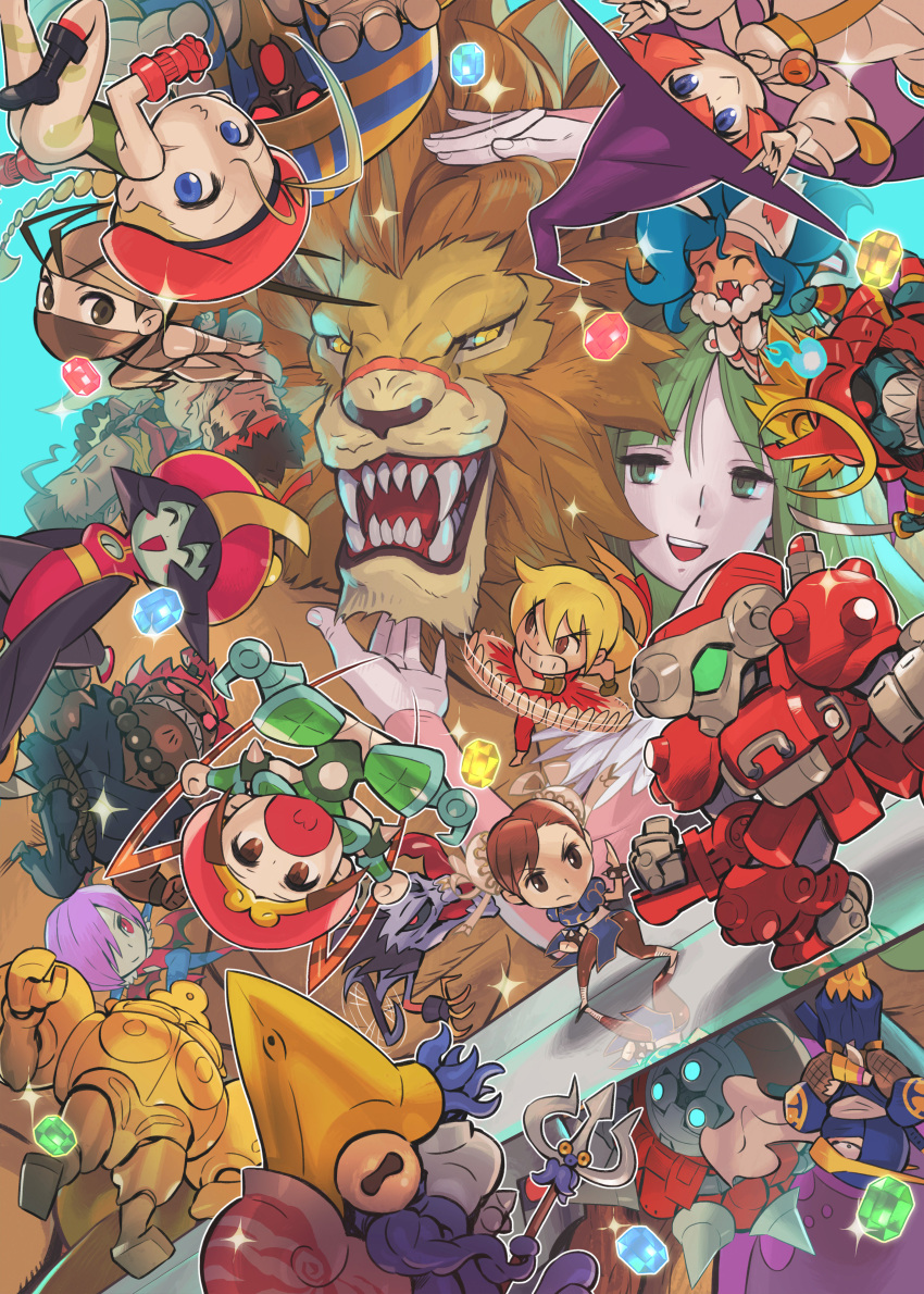 6+boys, 6+girls, :>, :<, :o, \m/, absurdres, akuma_(street_fighter)