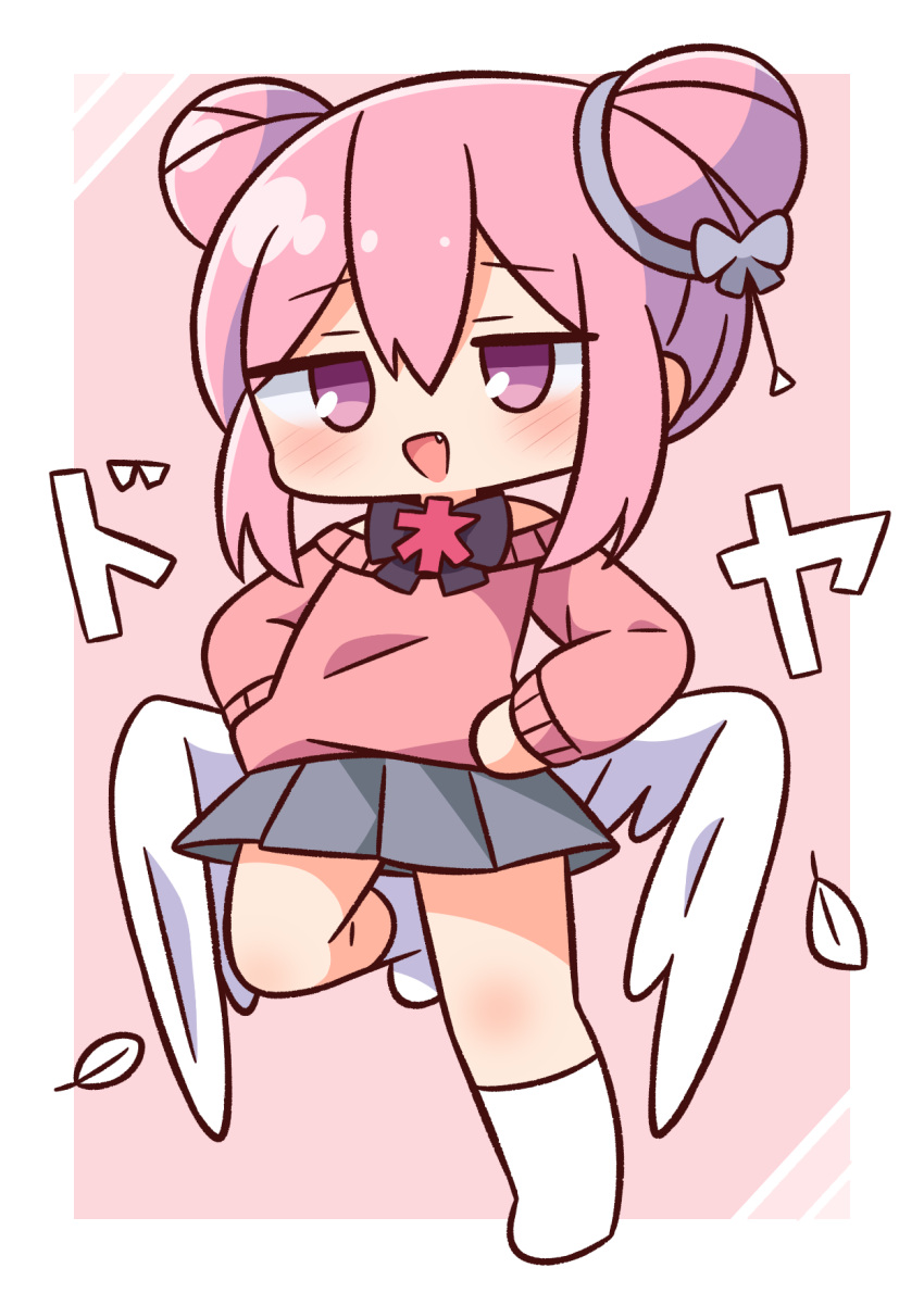 1girl, :d, bangs, bare_shoulders, black_bow, blush, bow, chibi
