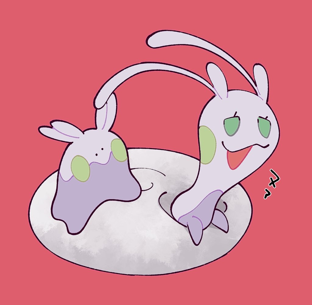 antennae, closed_mouth, commentary_request, goomy, green_eyes, hisuian_sliggoo, no_humans, open_mouth