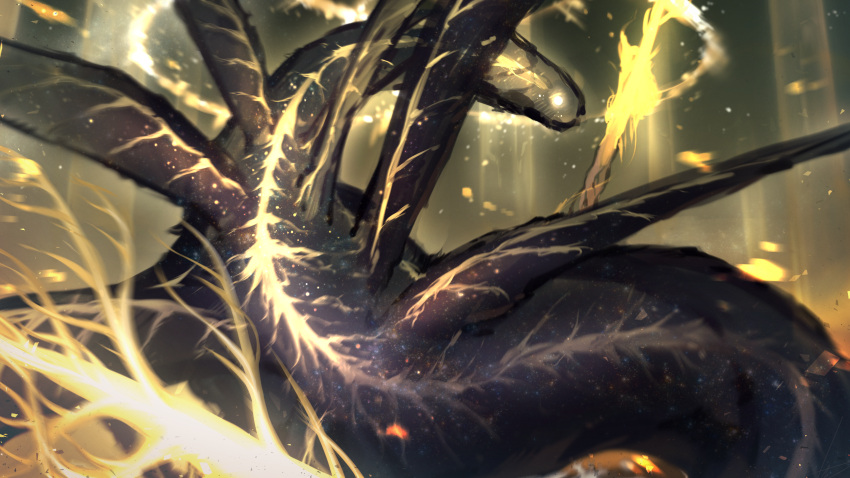 absurdres, commentary_request, elden_beast, elden_ring, elden_ring_(object), erdtree_(elden_ring), from_behind, glowing