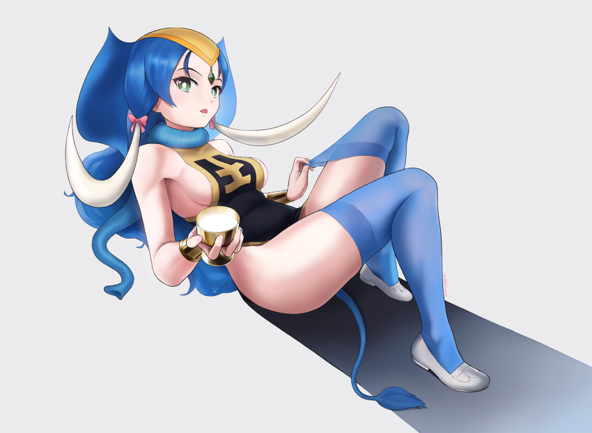 1girl, animal_costume, animal_ears, beleven, blue_hair, breasts, dress, drink