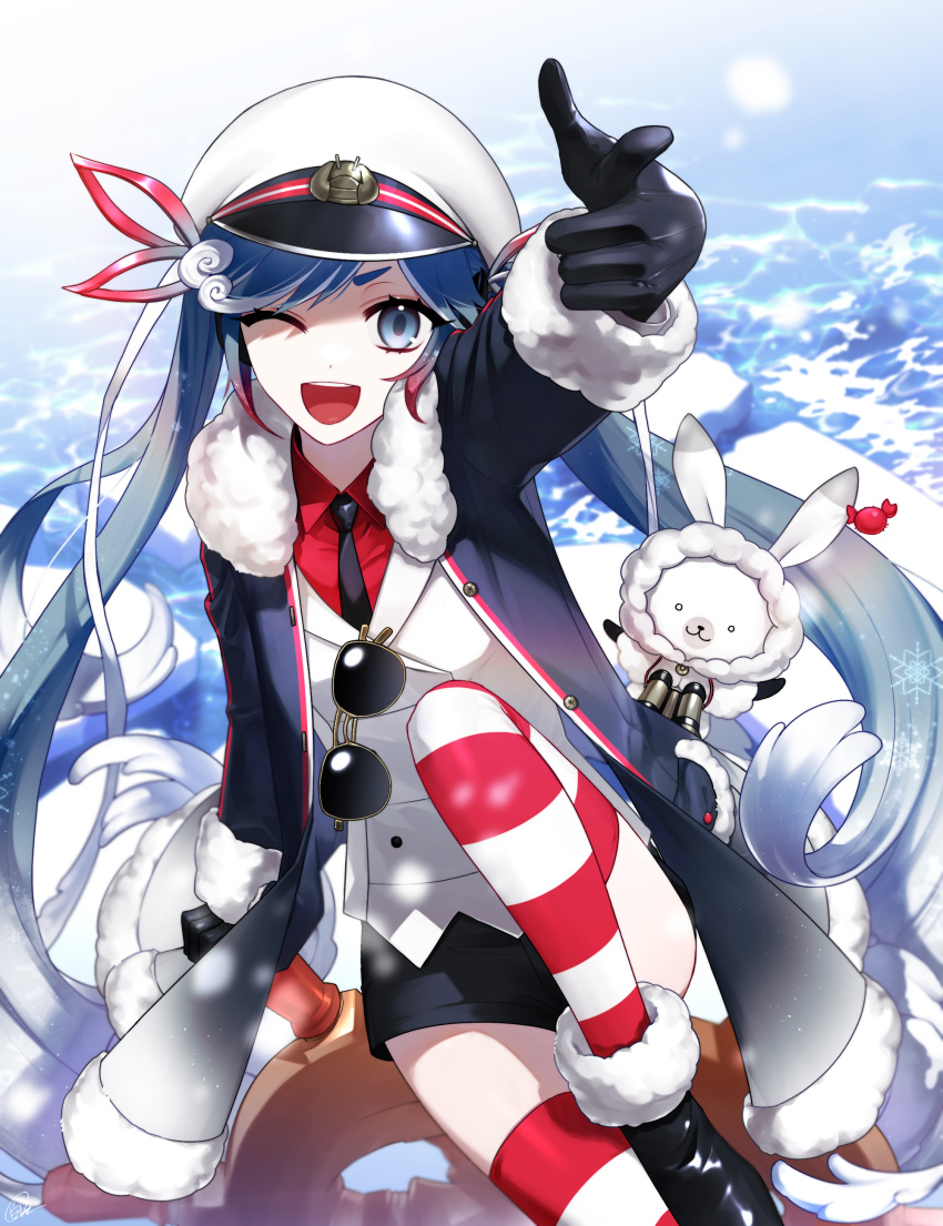 1girl, absurdres, animal_ears, bangs, black_coat, black_footwear, black_gloves, black_shorts