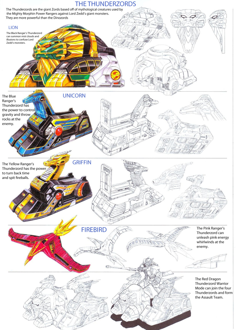 artbook, firebird_thunderzord, griffin_thunderzord, lion_thunderzord, mighty_morphin_power_rangers, mythological_creatures, power_rangers, red_eyes, saban_entertainment, thunderzord, thunderzord_assault_team, thunderzords, unicorn_thunderzord, yellow_eyes, zord, zords
