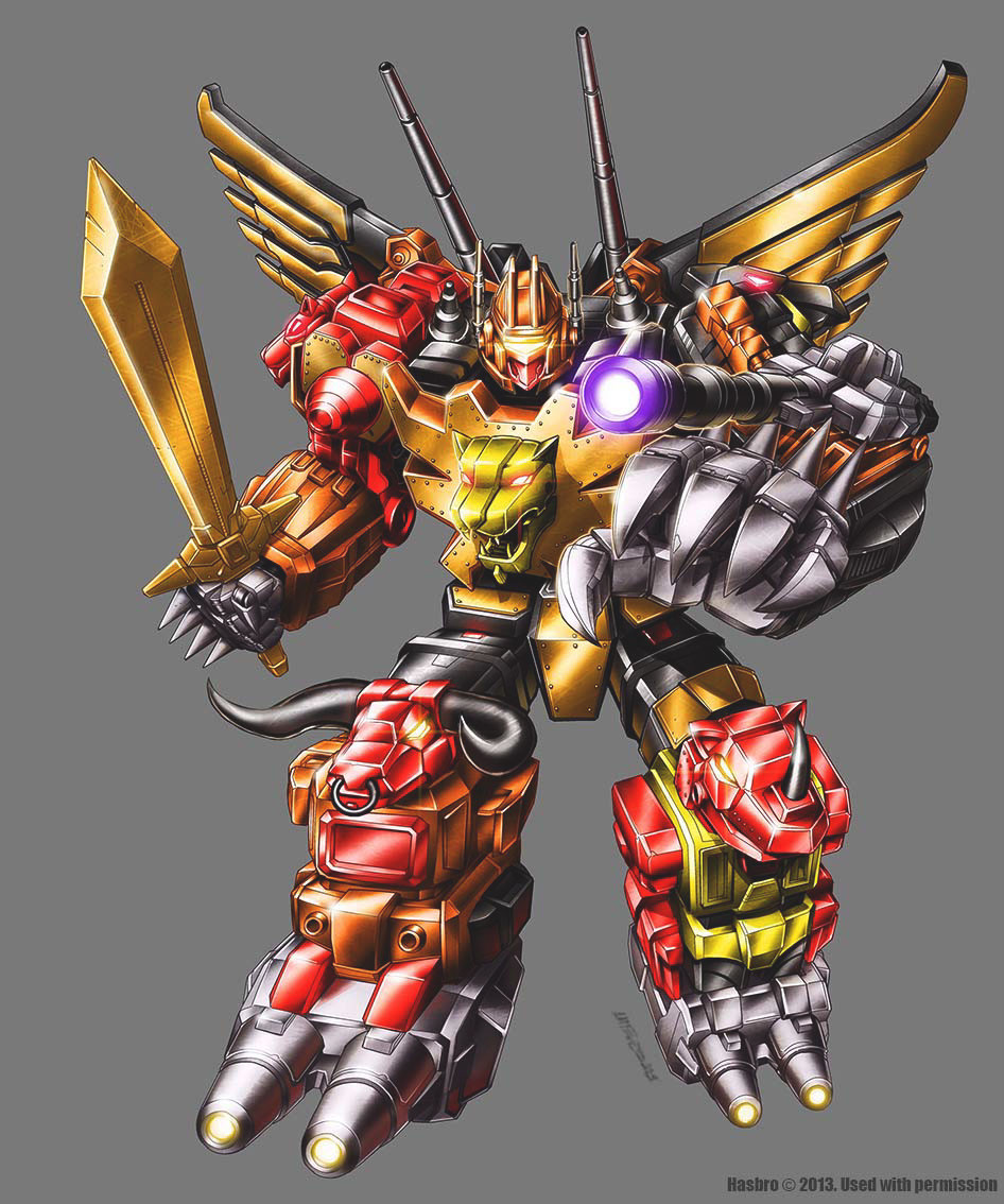 arm_cannon, decepticon, english_commentary, glowing, grey_background, holding, holding_sword, holding_weapon