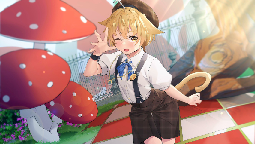 1boy, absurdres, animal_ears, blonde_hair, blush, bow, bowtie, bush