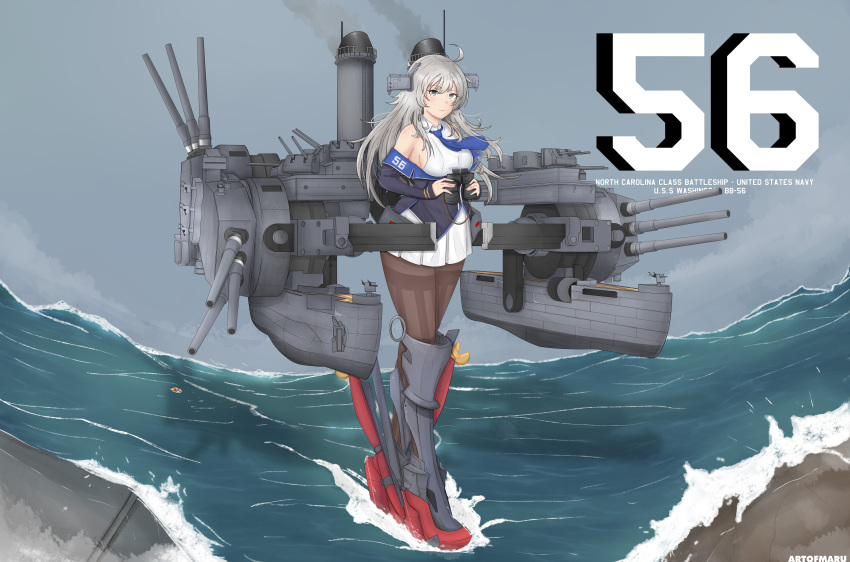 1girl, absurdres, ahoge, anti-aircraft, anti-aircraft_gun, bananamaru, binoculars, black_legwear
