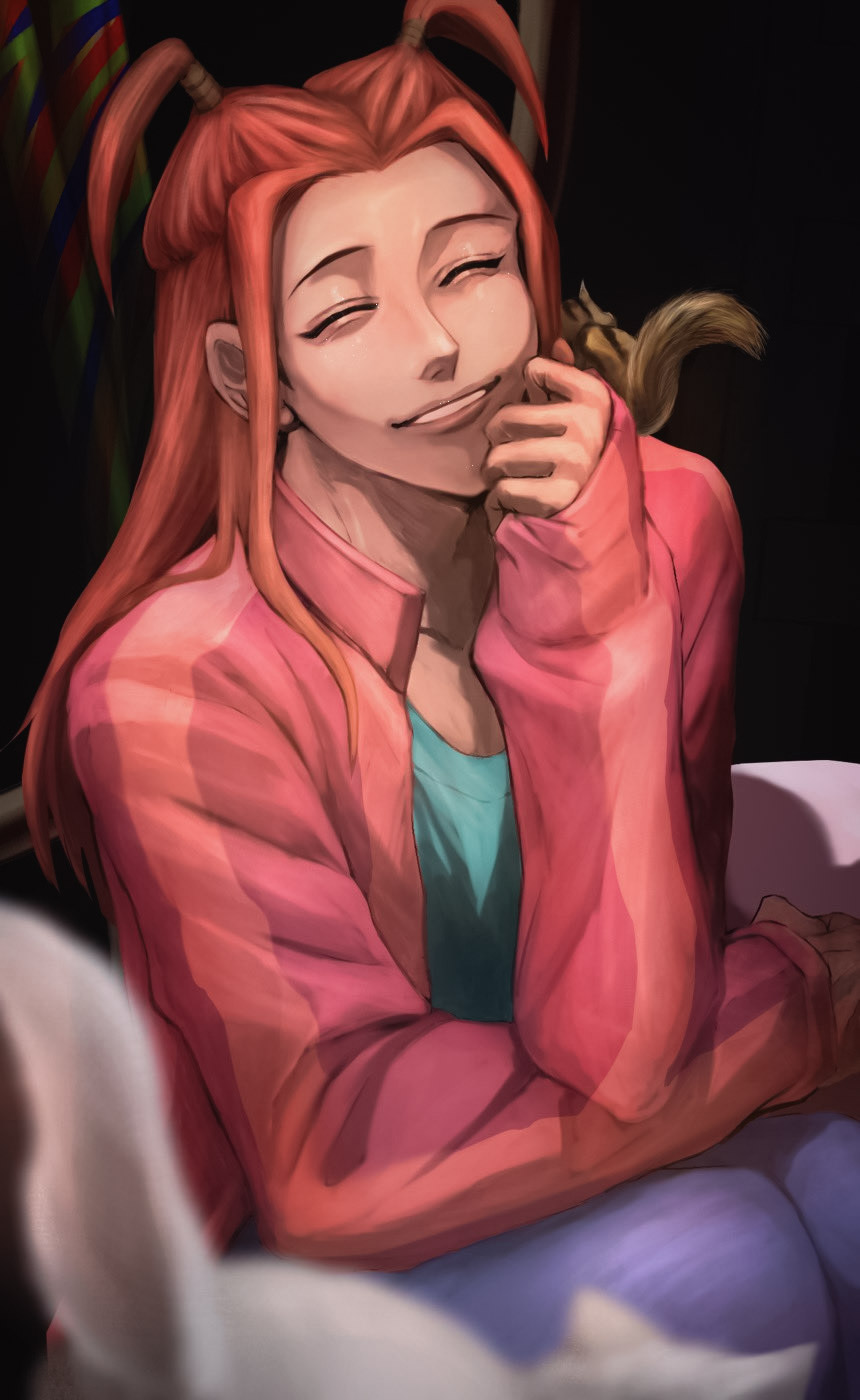 1boy, ^_^, ace_attorney, ace_attorney_investigations, ace_attorney_investigations_2, closed_eyes, hand_up, highres
