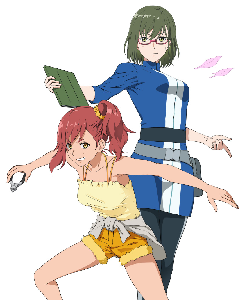 2girls, absurdres, birdie_wing:_golf_girls'_story, brown_hair, freckles, glasses, grin, highres