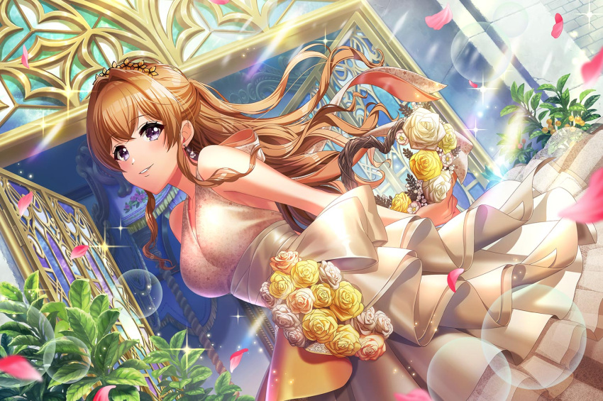 brown_hair, d4dj, dress, kase_mana, long_hair, smile, violet_eyes