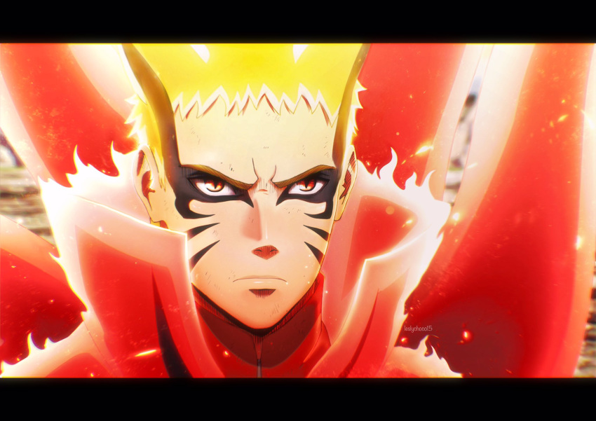 1boy, artist_name, black_border, blonde_hair, border, boruto:_naruto_next_generations, facial_mark, frown