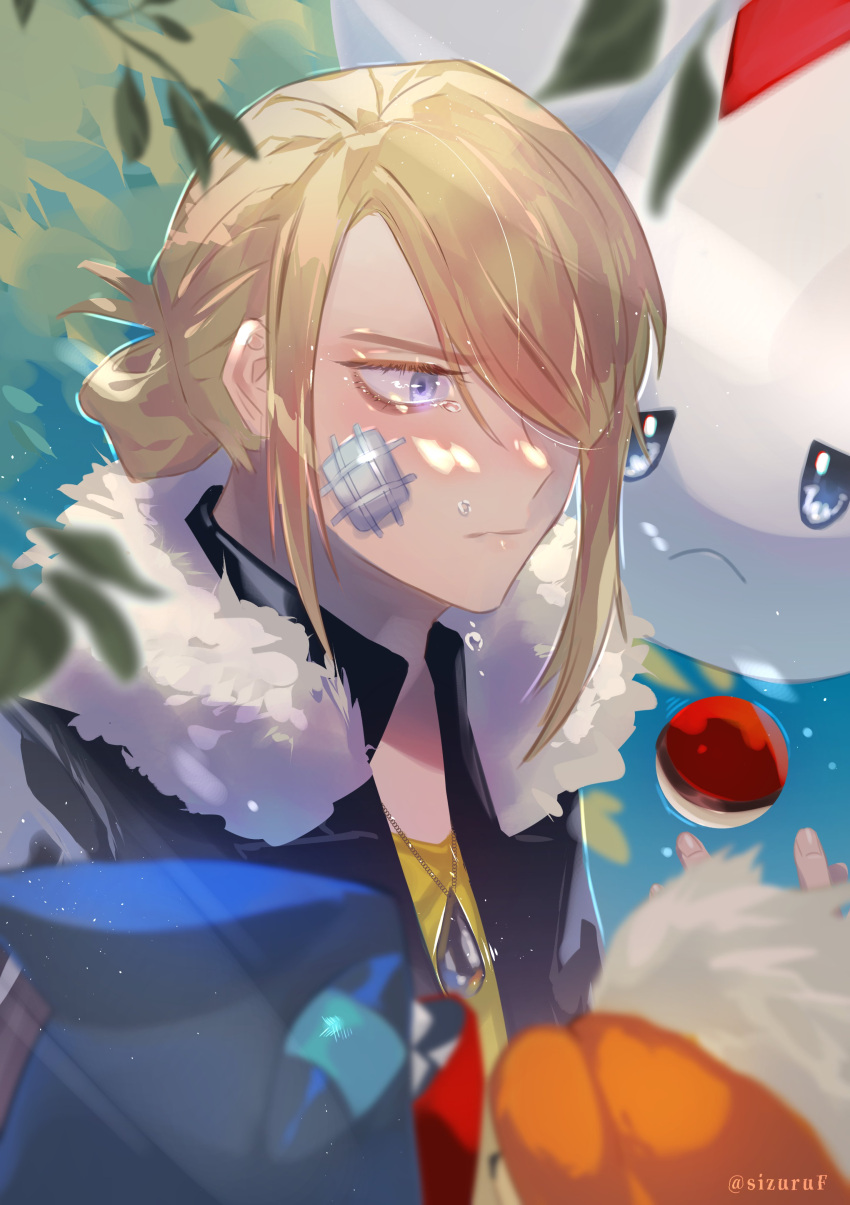 1boy, absurdres, bandaid, bandaid_on_face, bangs, blonde_hair, closed_mouth, commentary_request