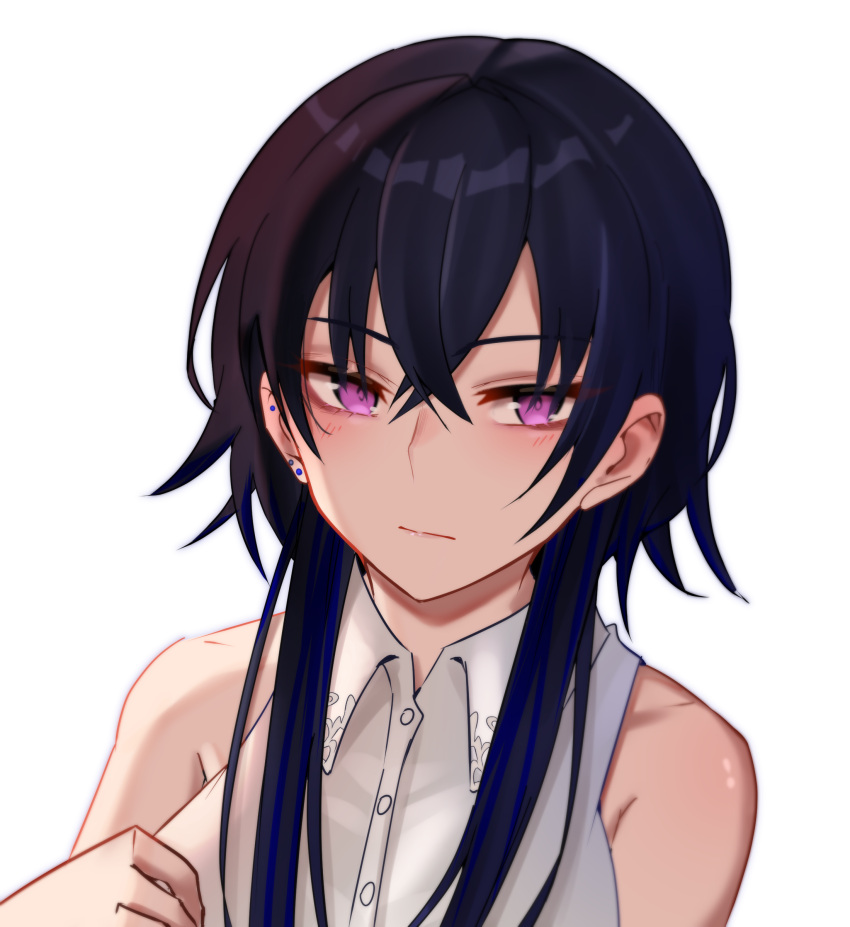 1girl, absurdres, arairev, bangs, black_hair, blue_hair, commentary_request, hair_between_eyes