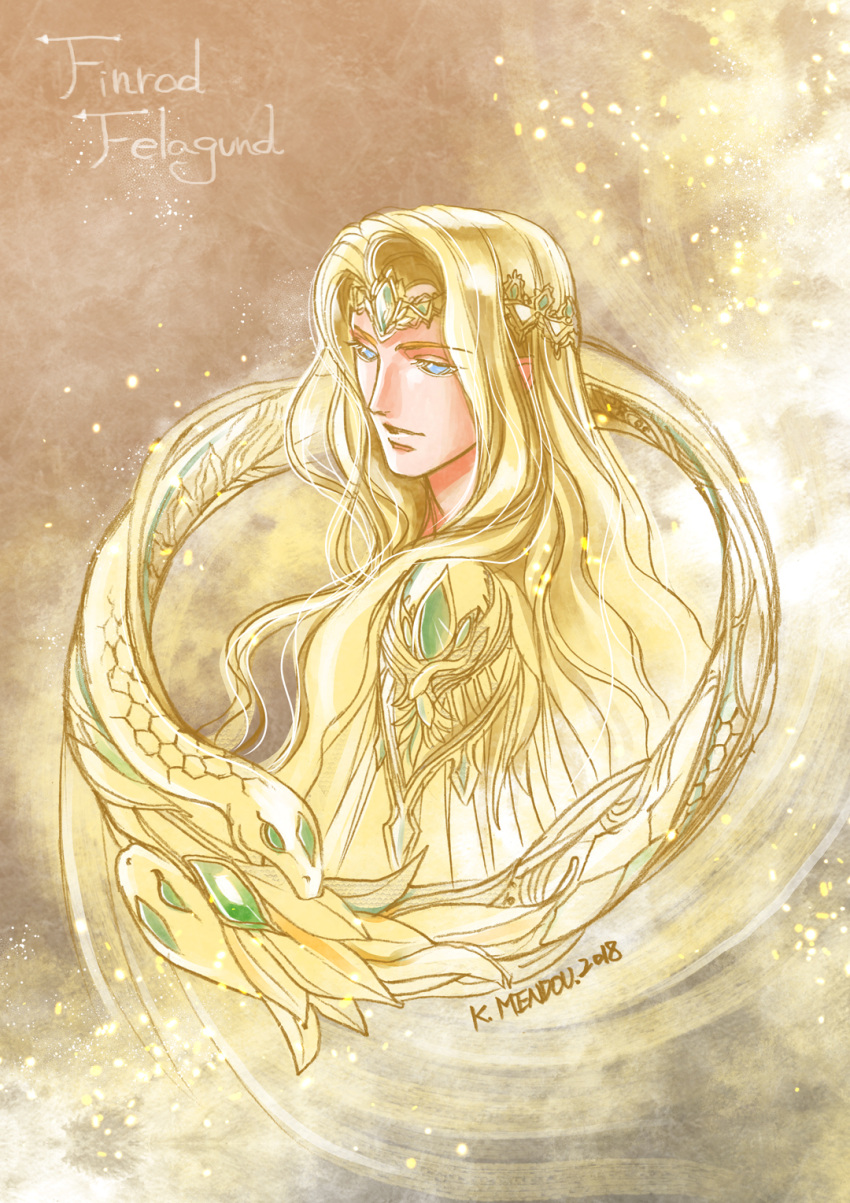 1boy, blonde_hair, blue_eyes, circlet, dated, finrod, highres, kazuki-mendou, long_hair, male_focus, one-hour_drawing_challenge, parted_lips, robe, signature, solo, the_silmarillion, tolkien's_legendarium, upper_body