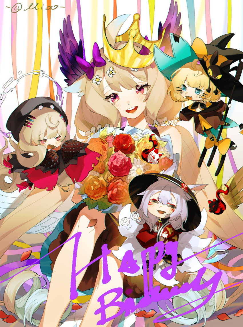 1other, 4girls, absurdly_long_hair, ahoge, animal_ears, bangs, bare_legs, bell