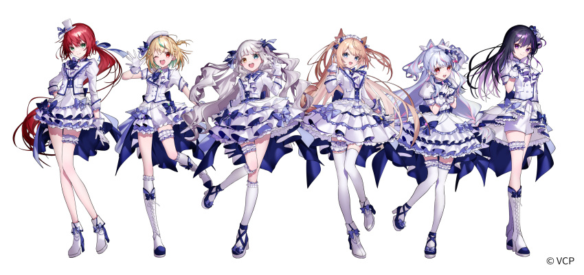 6+girls, absurdres, amane_luna_(vtuber), animal_ears, bangs, black_hair, blonde_hair, blue_hair