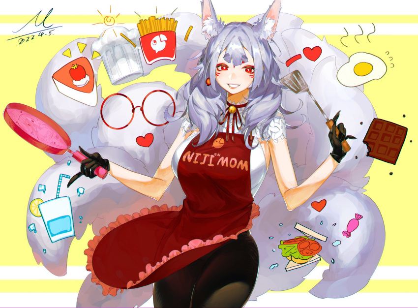 1girl, animal_ears, apron, black_gloves, black_legwear, breasts, chocolate, cupcake