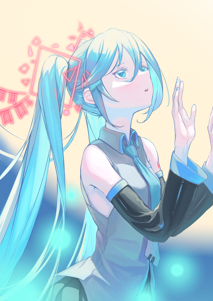 1girl, absurdres, bag, black_sleeves, blue_eyes, blue_hair, blue_nails, blue_necktie