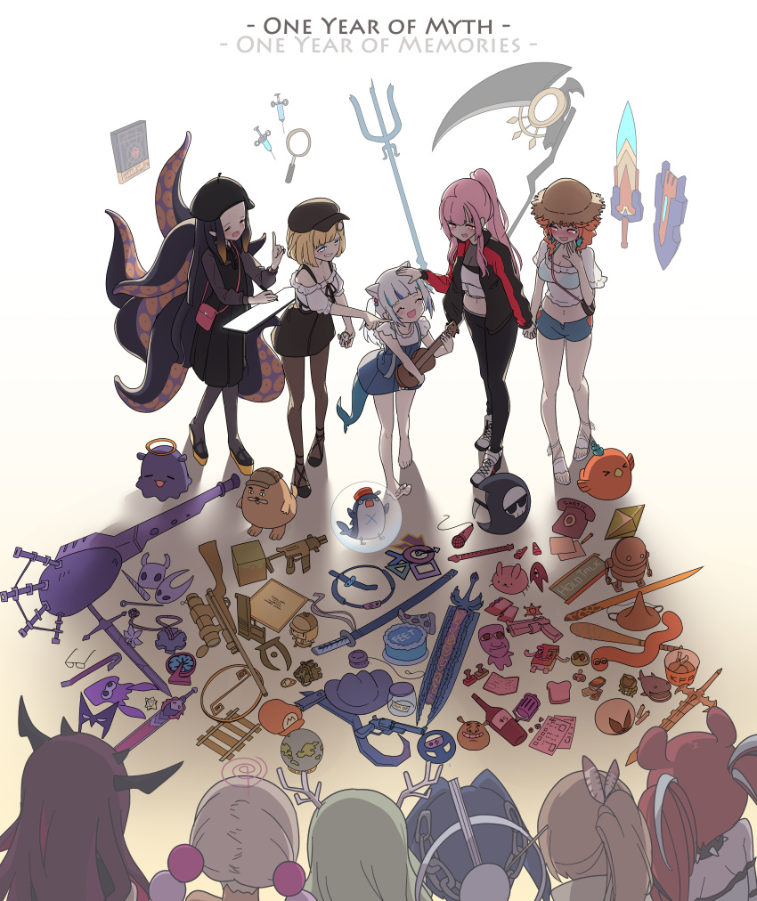 6+girls, absurdres, animal_ears, annotated, antlers, ao-chan_(ninomae_ina'nis), ao_oni, apex_legends