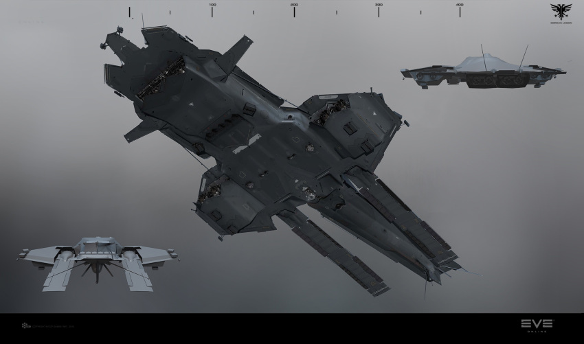 3d, caldari_state_(eve_online), commentary, concept_art, cruiser, eve_online, gradient, gradient_background