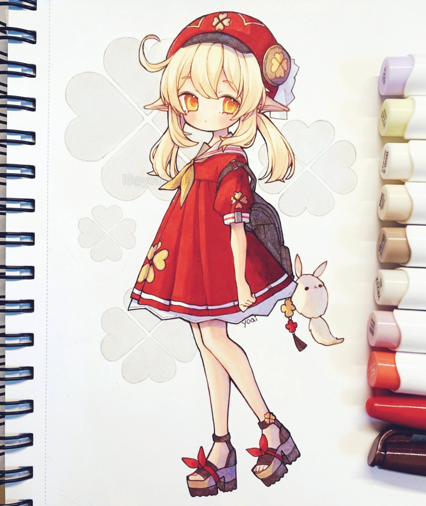 1girl, absurdres, ahoge, alternate_costume, anny_(yoai), arms_at_sides, artist_name, backpack