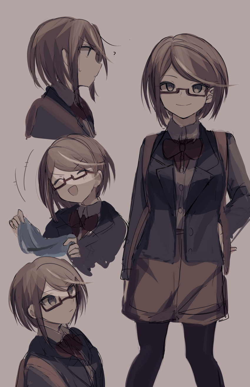 1girl, 5_106y, ?, absurdres, bangs, black_jacket, black_legwear, bow