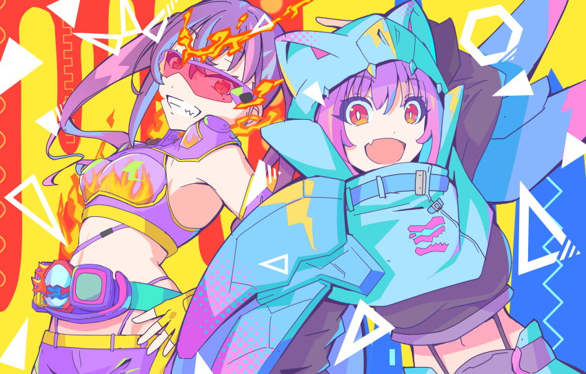 2girls, adapted_costume, animal_hood, barid_rex, barid_vice, blizzard, blue_armor, blue_eyes