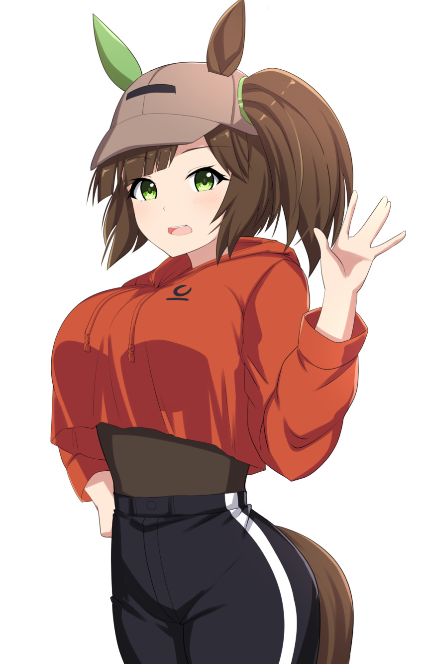 1girl, animal_ears, bangs, baseball_cap, bodystocking, bodysuit, bodysuit_under_clothes, breasts