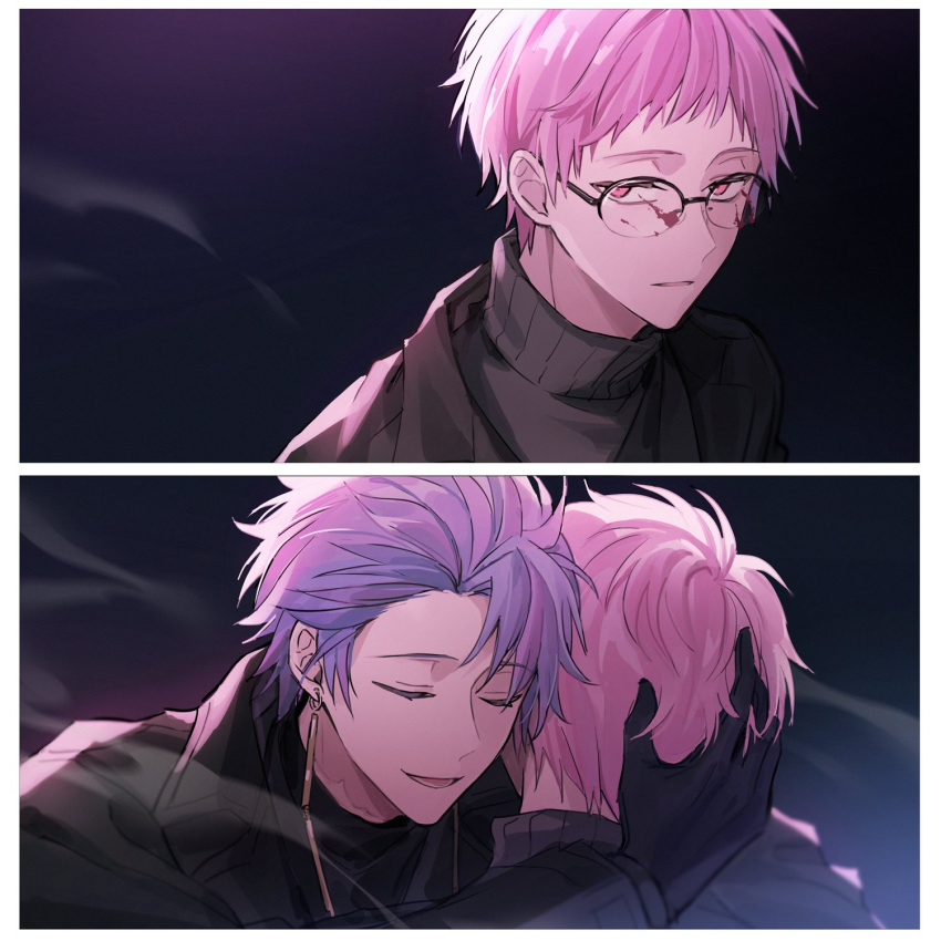 atou_haruki, black_gloves, black_jacket, black_sweater, blood, blood_on_eyewear, closed_eyes, commentary_request