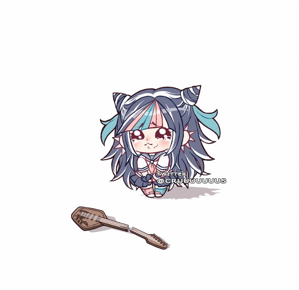 1girl, :<, artist_name, asymmetrical_legwear, bangs, black_hair, blue_hair, blush
