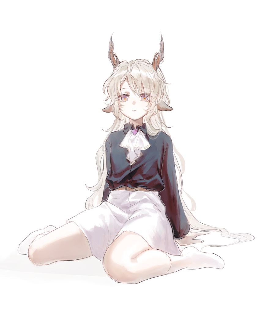 1boy, animal_ear_fluff, animal_ears, arknights, ascot, bangs, belt, black_shirt
