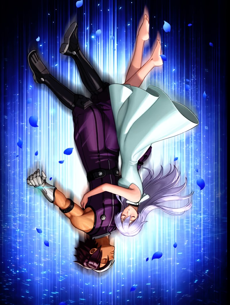 1boy, 1girl, bare_shoulders, black_hair, blue_hair, closed_eyes, closed_mouth, couple