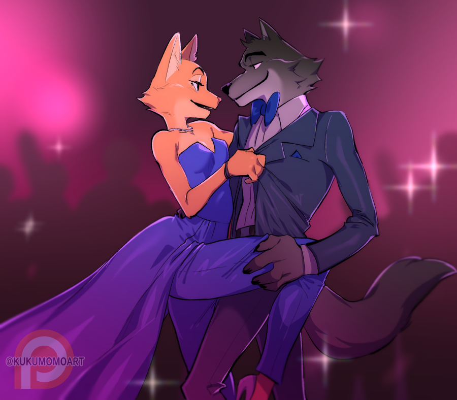 1boy, 1girl, animal_ears, animal_nose, black_suit, blue_bow, blue_bowtie, blurry