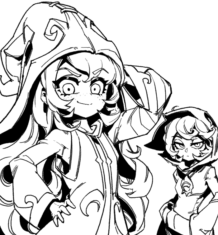 2girls, alternate_ears, alternate_earwear, arm_up, bangs, breasts, closed_mouth, dress