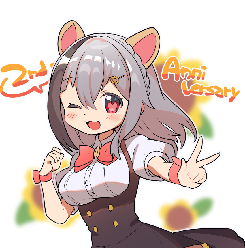 1girl, :3, ;d, absurdres, black_hair, blush, bow, bowtie