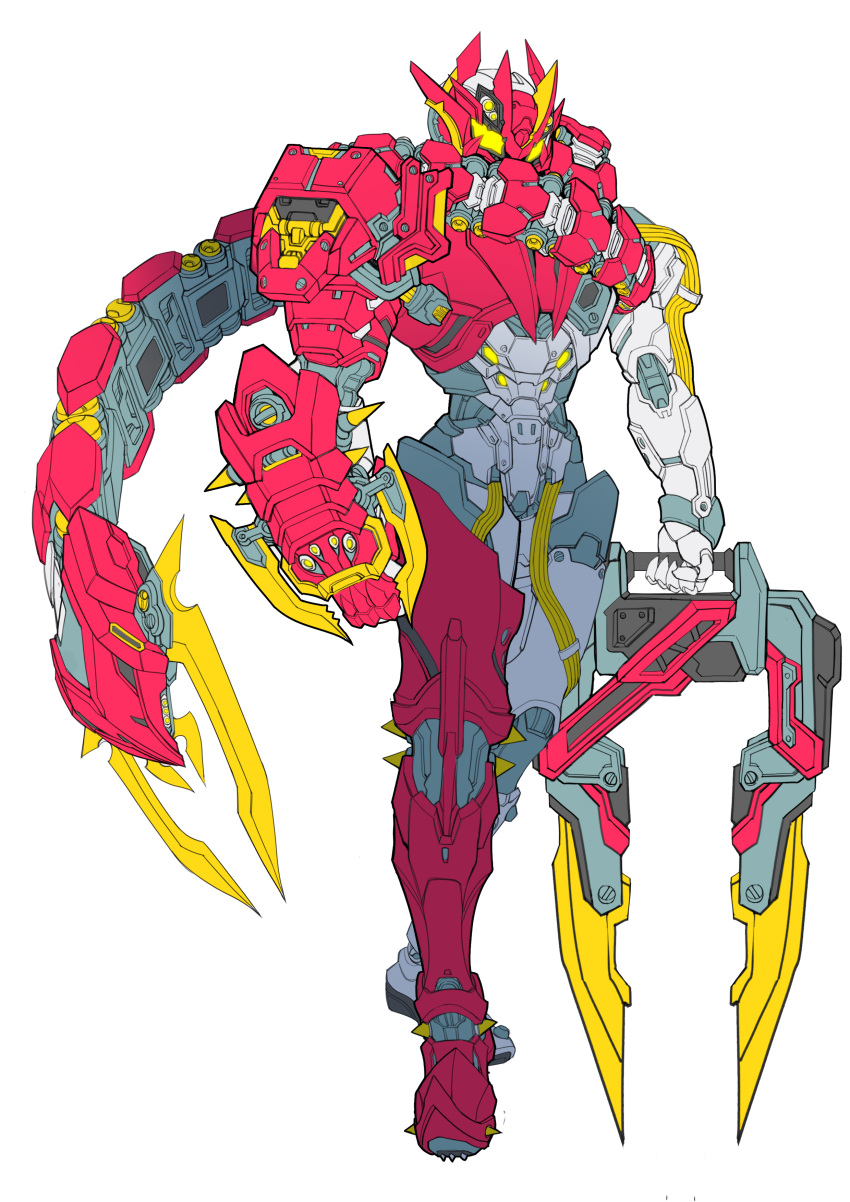 1boy, absurdres, arm_blade, armor, asymmetrical_armor, asymmetrical_legwear, blade, boots