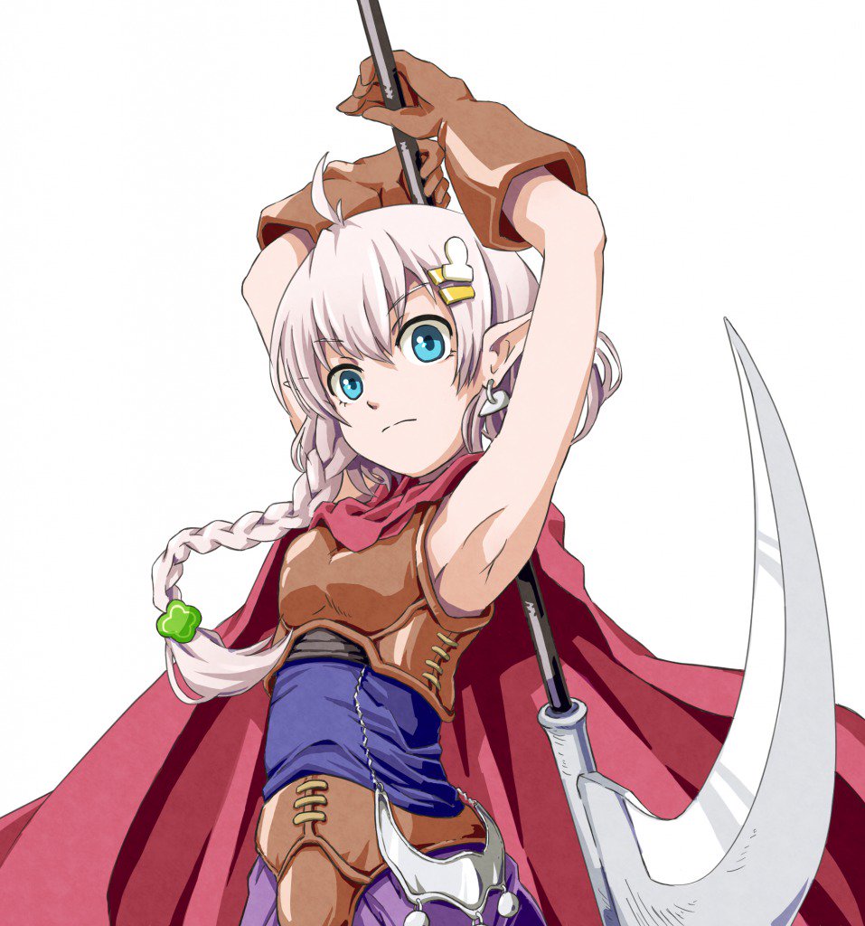 1girl, ahoge, amahane_yotsuha, blue_eyes, braid, cape, chrono_trigger, closed_mouth