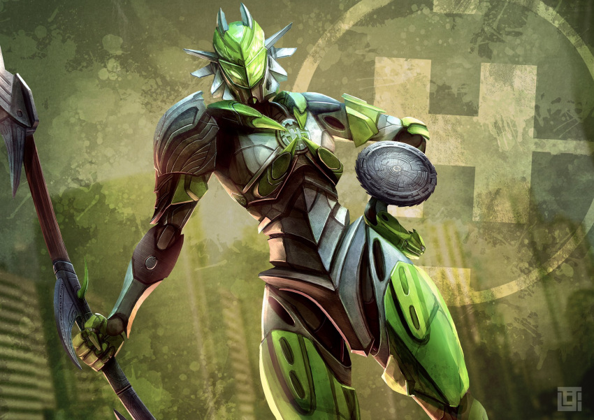 1girl, glowing, glowing_eyes, green_eyes, hand_on_hip, hero_factory, highres, holding