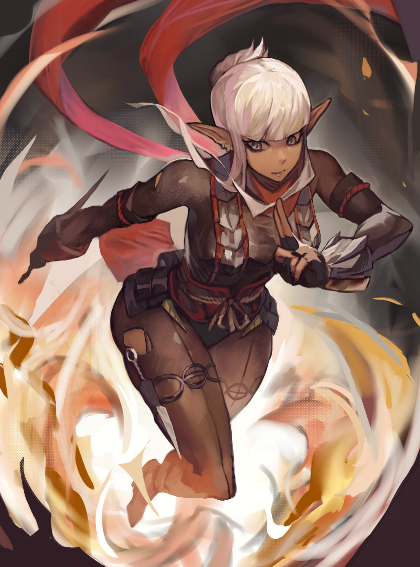 1girl, absurdres, breasts, collarbone, dagger, dark-skinned_female, dark_skin, dnf_duel