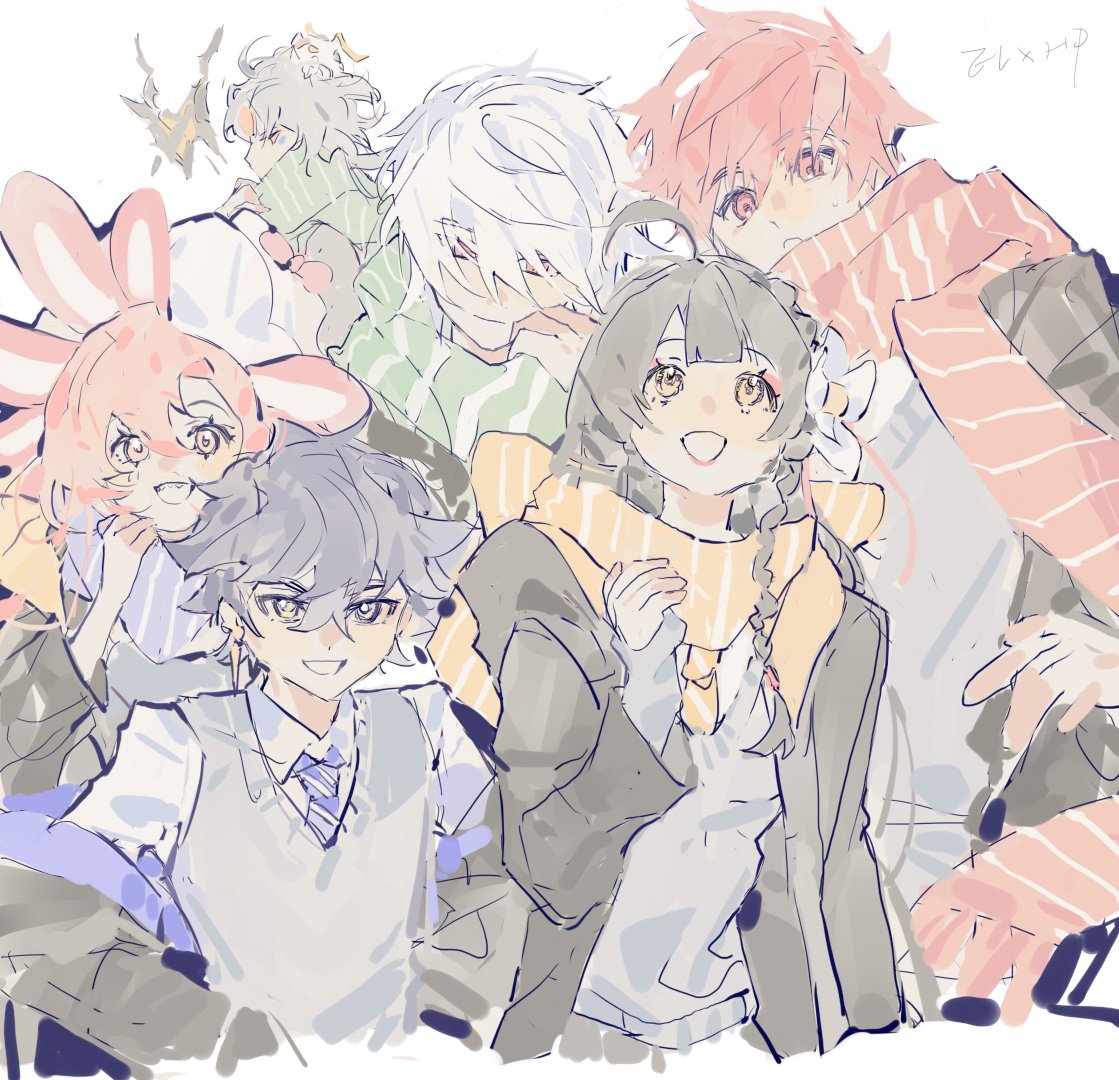 2girls, 4boys, add_(elsword), ara_haan, closed_mouth, elsword, elsword_(character), facing_to_the_side