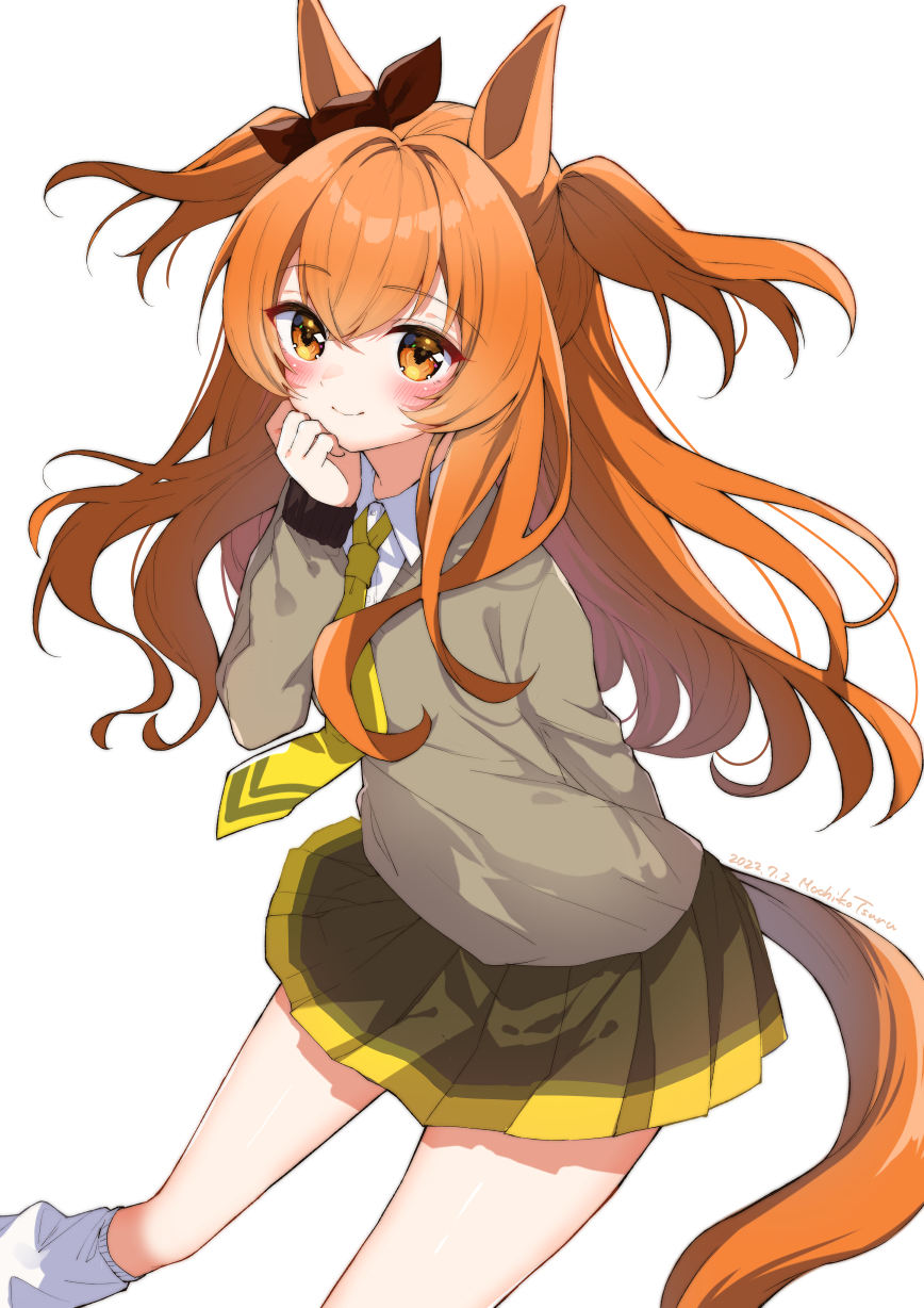 1girl, alternate_costume, animal_ears, blush, hair_between_eyes, hair_ornament, highres, horse_ears