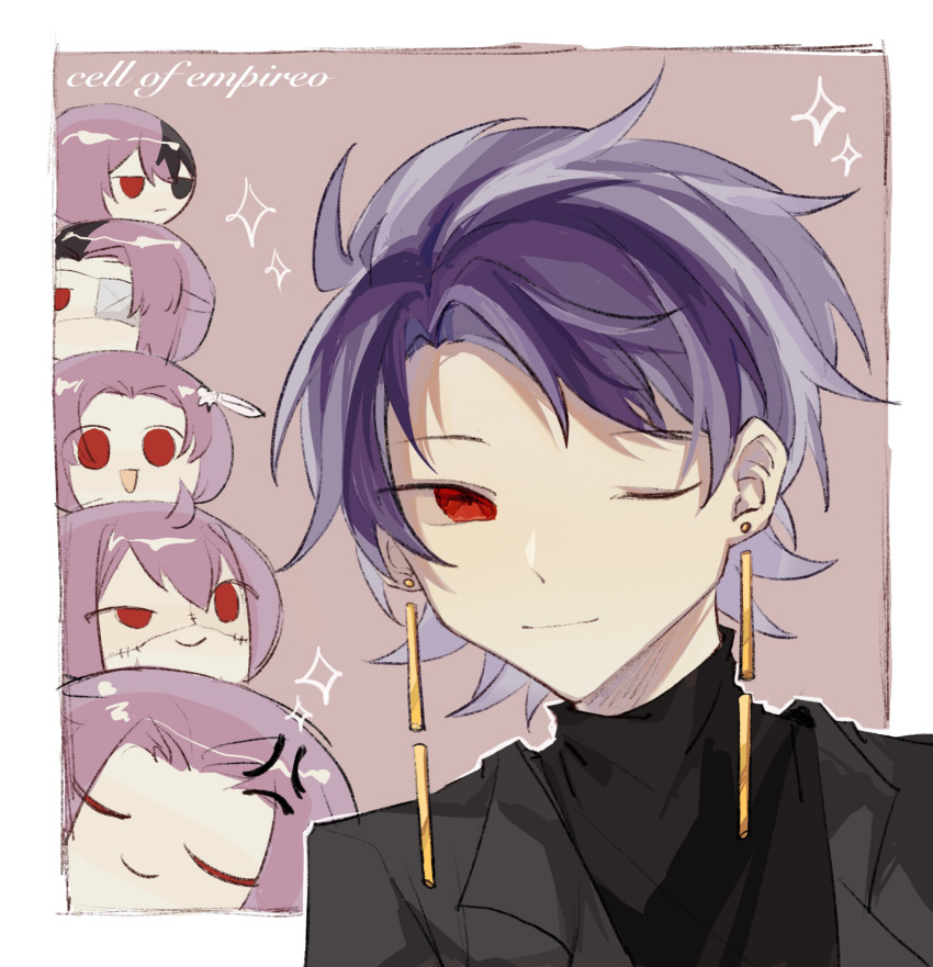 6+boys, :d, absurdres, anger_vein, black_hair, black_sweater, border, chinese_commentary