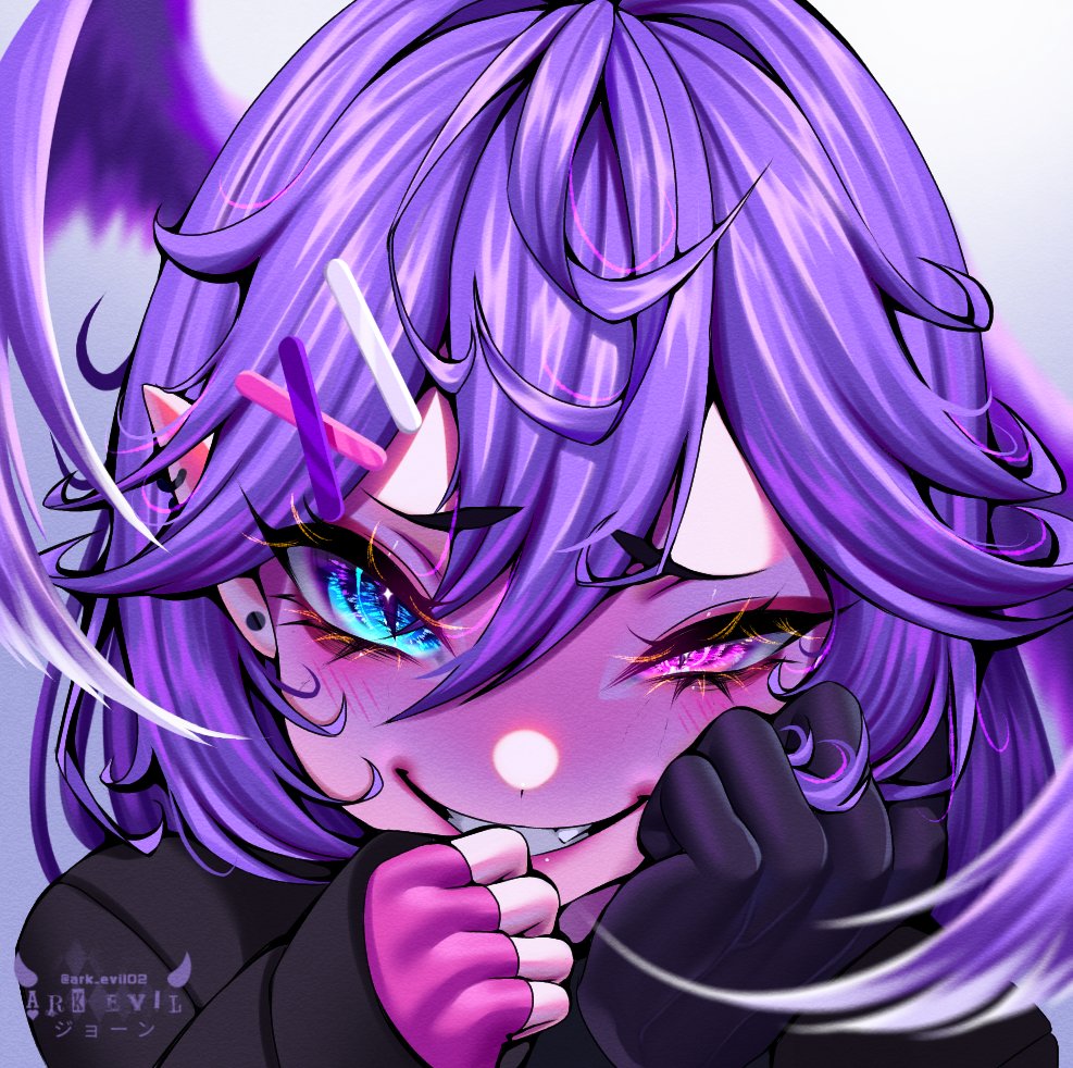 1girl, ark_evil02, asymmetrical_gloves, bangs, black_gloves, blue_eyes, earrings, fingerless_gloves