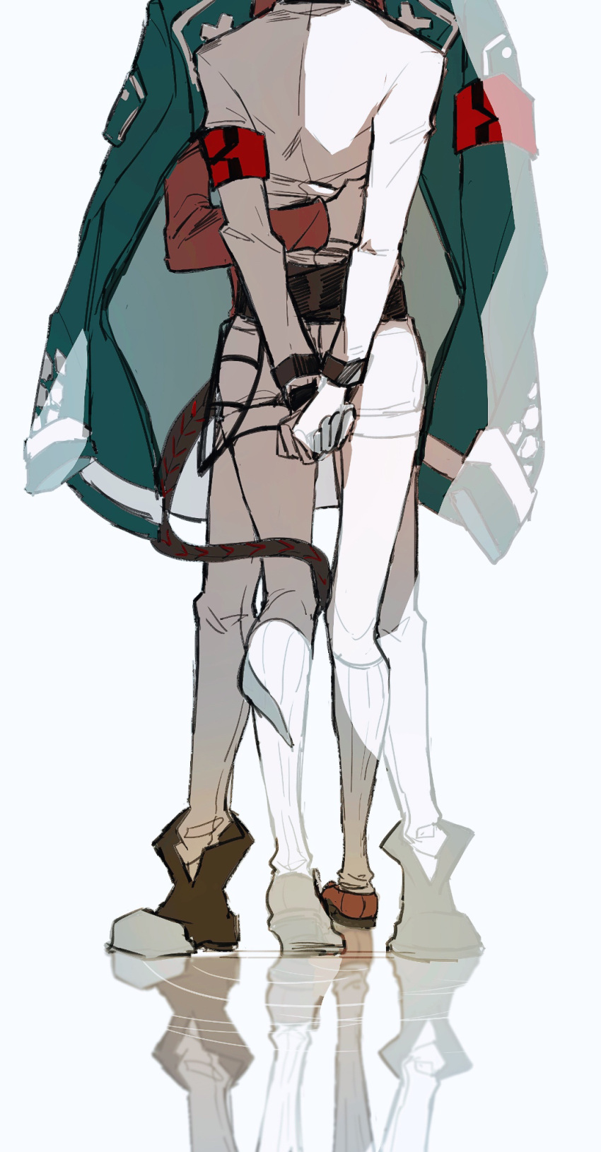 2boys, arknights, armband, bishounen, cape, faust_(arknights), full_body, green_cape