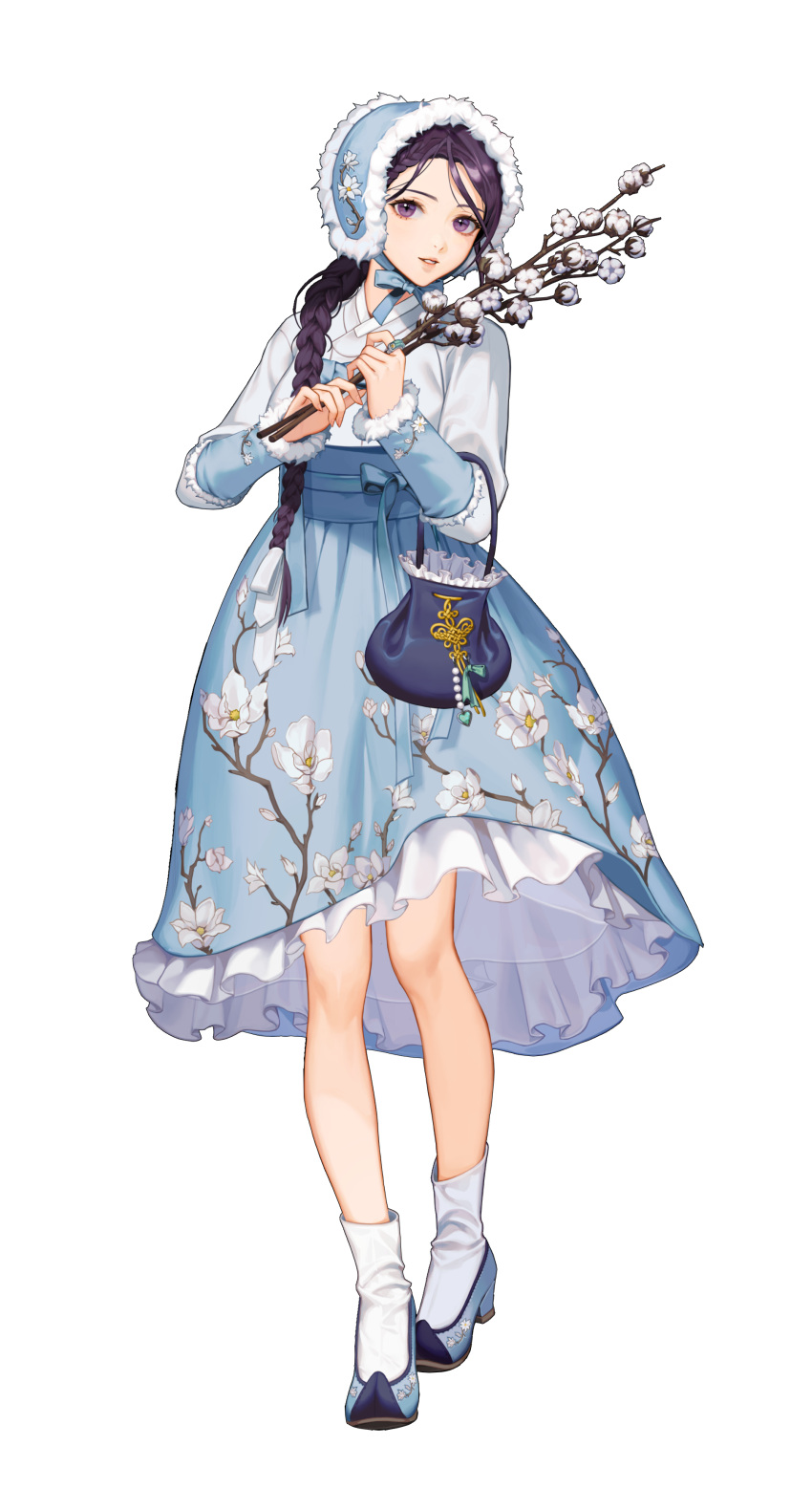 11ama, 1girl, absurdres, bad_source, black_survival, blue_footwear, braid, branch