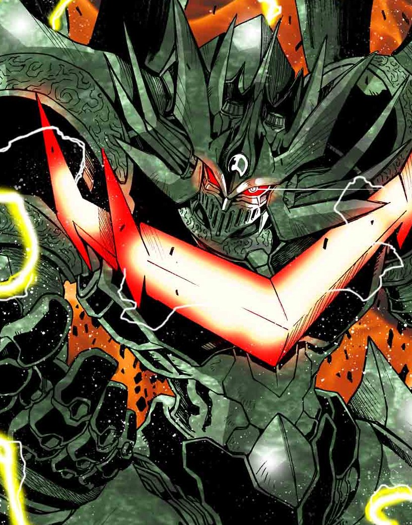 glowing, great_mazinkaiser, looking_to_the_side, mazinger_(series), mecha, no_humans, open_hand, red_eyes, robot, science_fiction, shin_mazinger_zero, solo, super_robot, tsushima_naoto