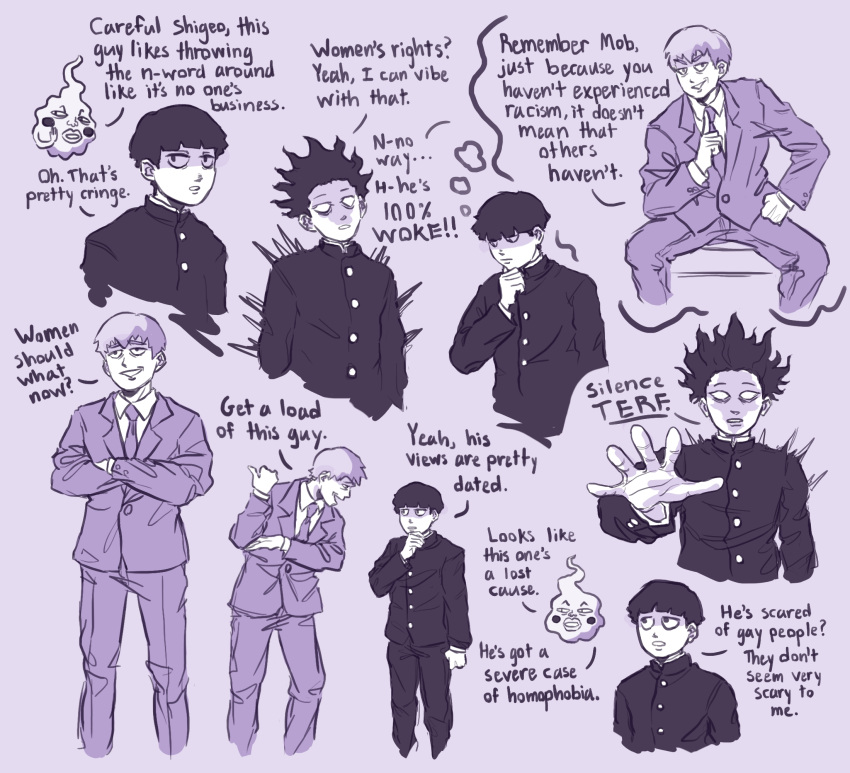 2boys, angie_m, bangs, blank_eyes, blush_stickers, bowl_cut, collared_shirt, ekubo_(mob_psycho_100)