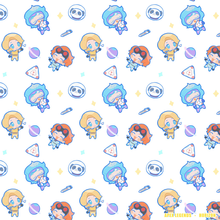 1girl, ^_^, absurdres, apex_legends, blonde_hair, blue_eyes, blue_hair, blush