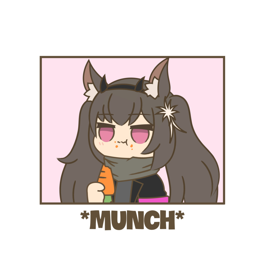 1girl, animal_ear_fluff, animal_ears, arknights, bangs, black_jacket, border, carrot
