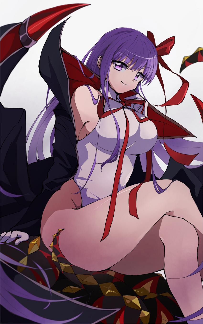 1girl, absurdres, bb_(fate), bb_(swimsuit_mooncancer)_(fate), bb_(swimsuit_mooncancer)_(third_ascension)_(fate), black_coat, coat, collared_leotard